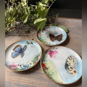 Butterfly floral small ceramic plates trinkets jewelry decor